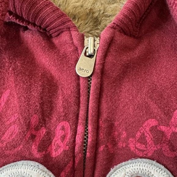 Aeropostale Y2K Vintage Burgundy Zip Up Hoodie Jacket Faux Fur Lining Size Small - Picture 7 of 15